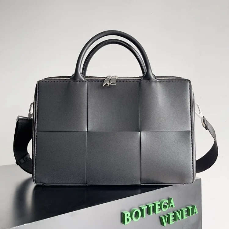 Bottega Veneta large plaid woven men's briefcase