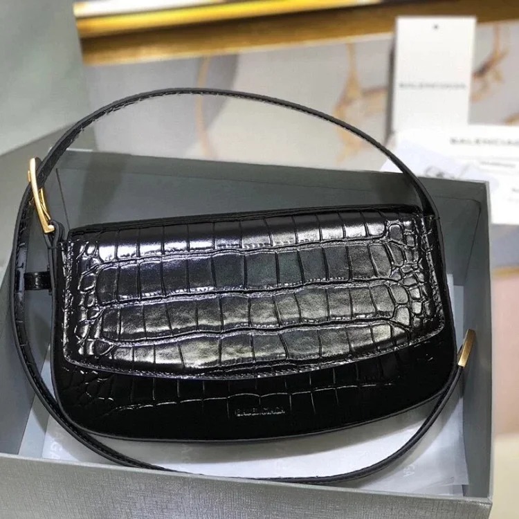 Balenciaga crocodile pattern first layer calfskin shoulder handbag women's bag