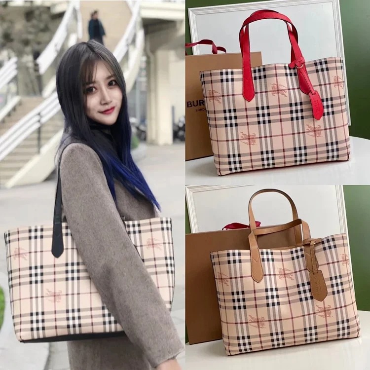 Burberry classic double-sided shopping bag lightweight large-capacity handbag tote bag women's bag canvas bag shoulder bag