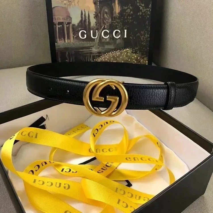 Gucci counter version cowhide double buckle belt belt