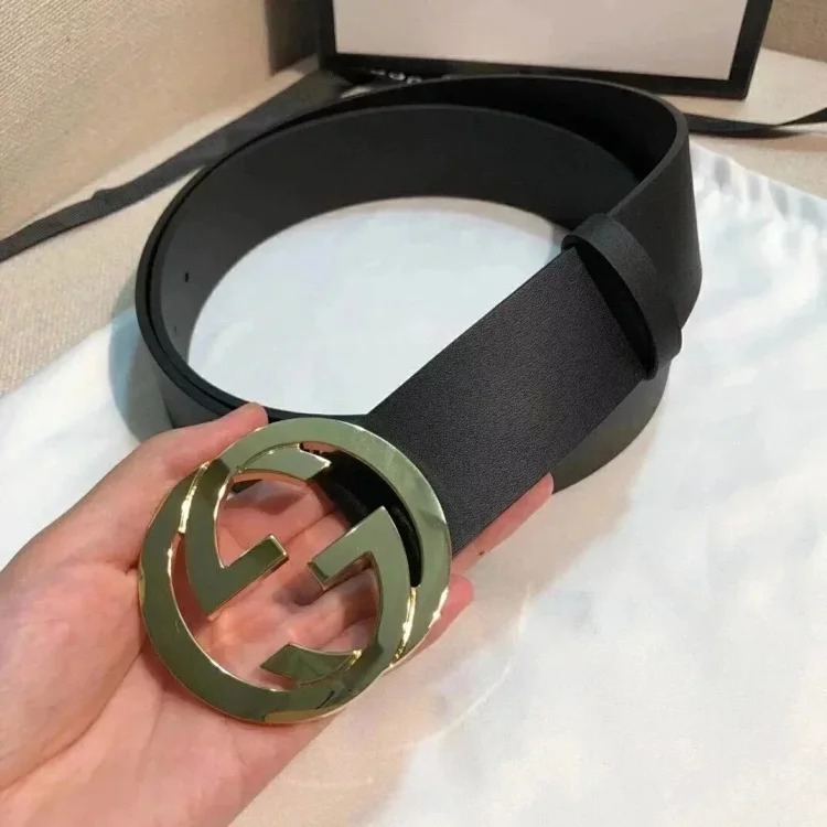 Gucci counter version men's belt double buckle business casual belt smooth buckle trouser belt