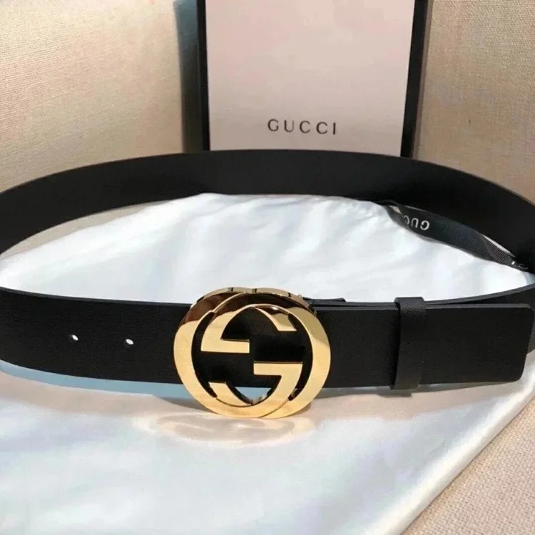 Gucci counter version men's belt double buckle business casual belt smooth buckle trouser belt