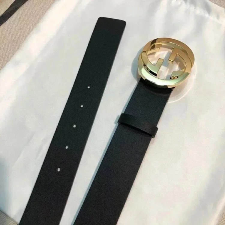Gucci counter version men's belt double buckle business casual belt smooth buckle trouser belt