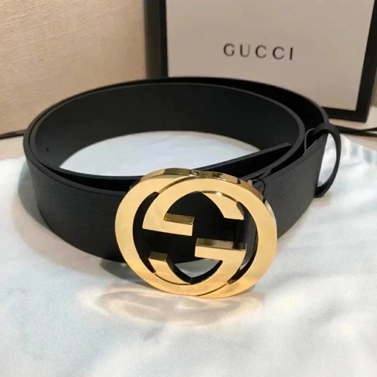 Gucci counter version men's belt double buckle business casual belt smooth buckle trouser belt