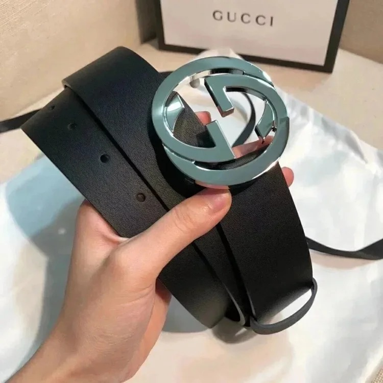 Gucci counter version men's belt double buckle business casual belt smooth buckle trouser belt