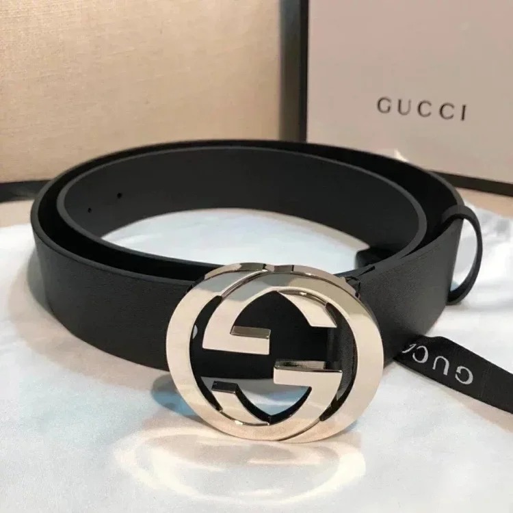 Gucci counter version men's belt double buckle business casual belt smooth buckle trouser belt
