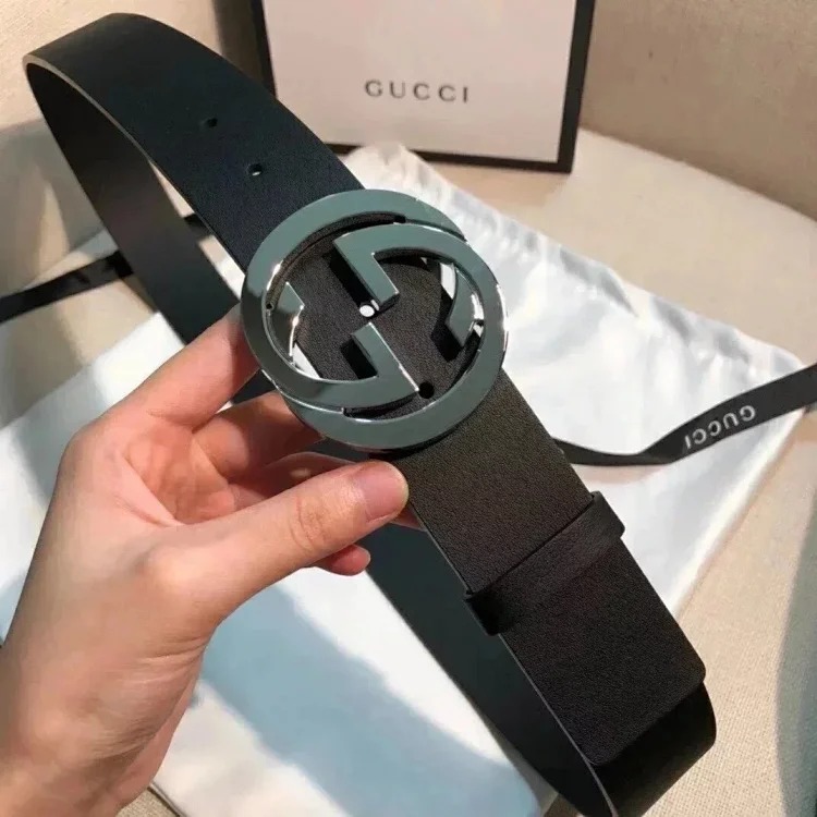 Gucci counter version men's belt double buckle business casual belt smooth buckle trouser belt