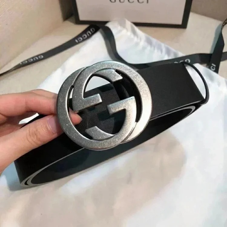 Gucci counter version men's belt double buckle business casual belt smooth buckle trouser belt