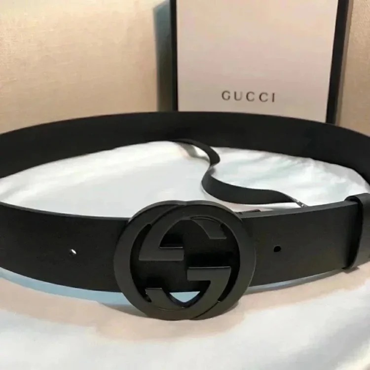 Gucci counter version men's belt double buckle business casual belt smooth buckle trouser belt