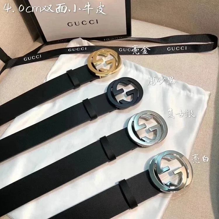 Gucci counter version men's belt double buckle business casual belt smooth buckle trouser belt