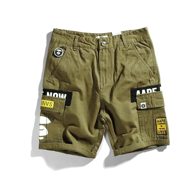 2022ss spring and summer new fashion brand AAPE ape head military workwear embroidered multi-pocket camouflage men's casual shorts street cloth pants five-quarter pants
