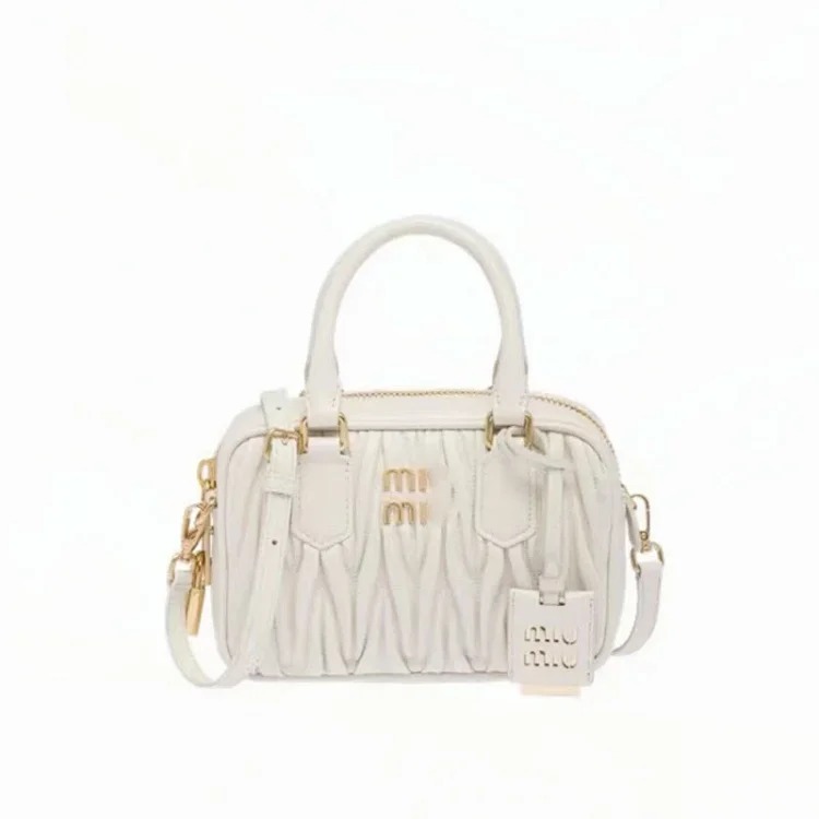 miu Miu Miu retro bowling crossbody bag lambskin Boston fashion shoulder bag portable genuine leather bag trendy women's bag