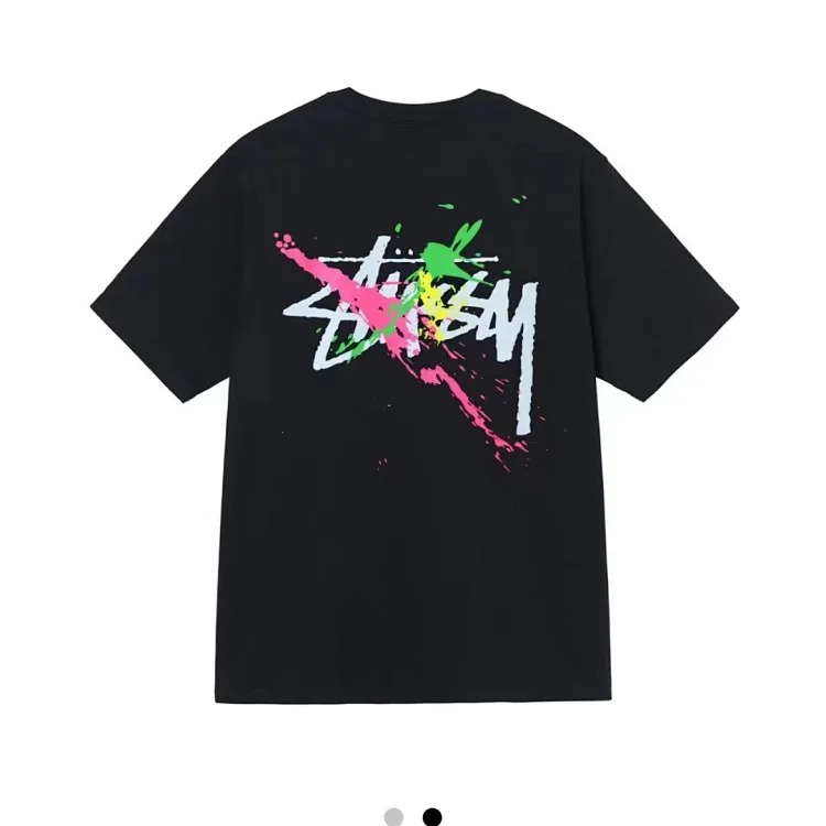 2025ss spring and summer trendy brand Stussy World Tour Paint world tour splash ink printing men's and women's short-sleeved T-shirt pure cotton round neck couple