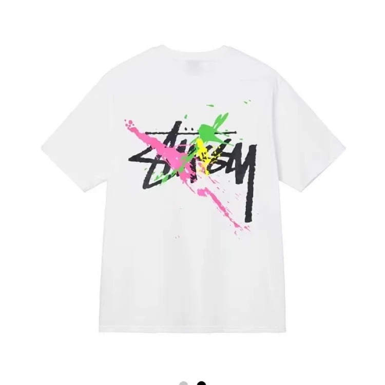 2025ss spring and summer trendy brand Stussy World Tour Paint world tour splash ink printing men's and women's short-sleeved T-shirt pure cotton round neck couple