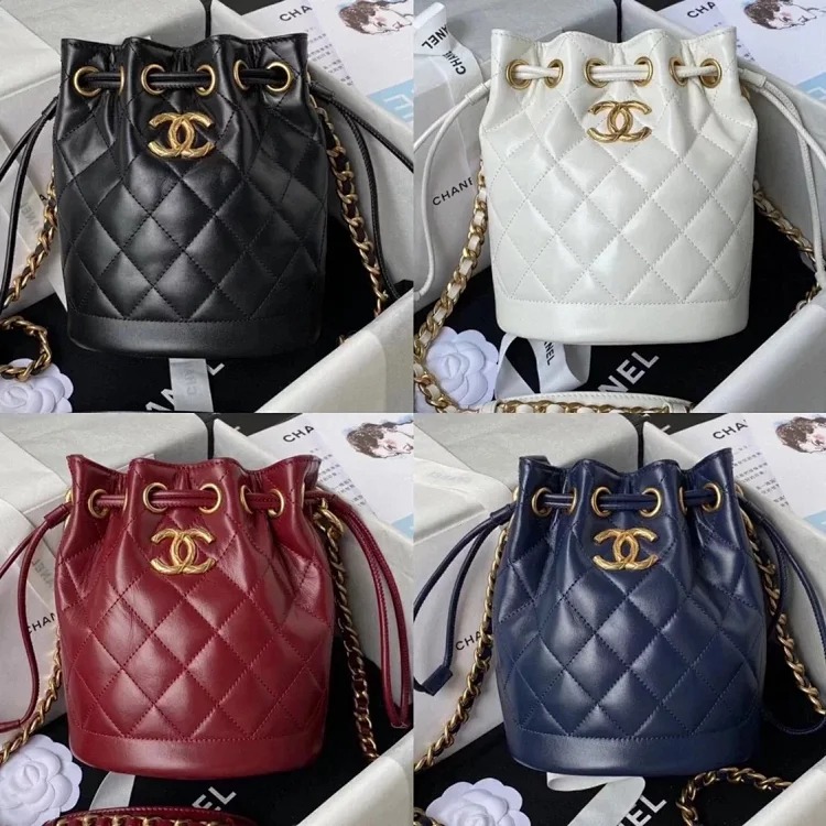 Chanel retro glossy cowhide drawstring bucket bag crossbody women's bag AS2716