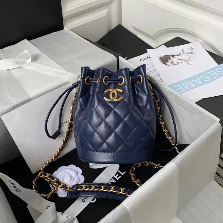 Chanel retro glossy cowhide drawstring bucket bag crossbody women's bag AS2716