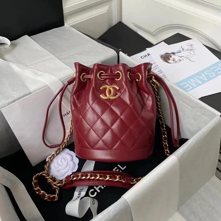 Chanel retro glossy cowhide drawstring bucket bag crossbody women's bag AS2716