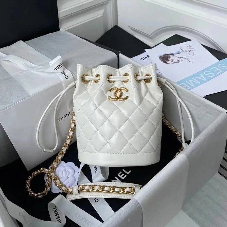Chanel retro glossy cowhide drawstring bucket bag crossbody women's bag AS2716