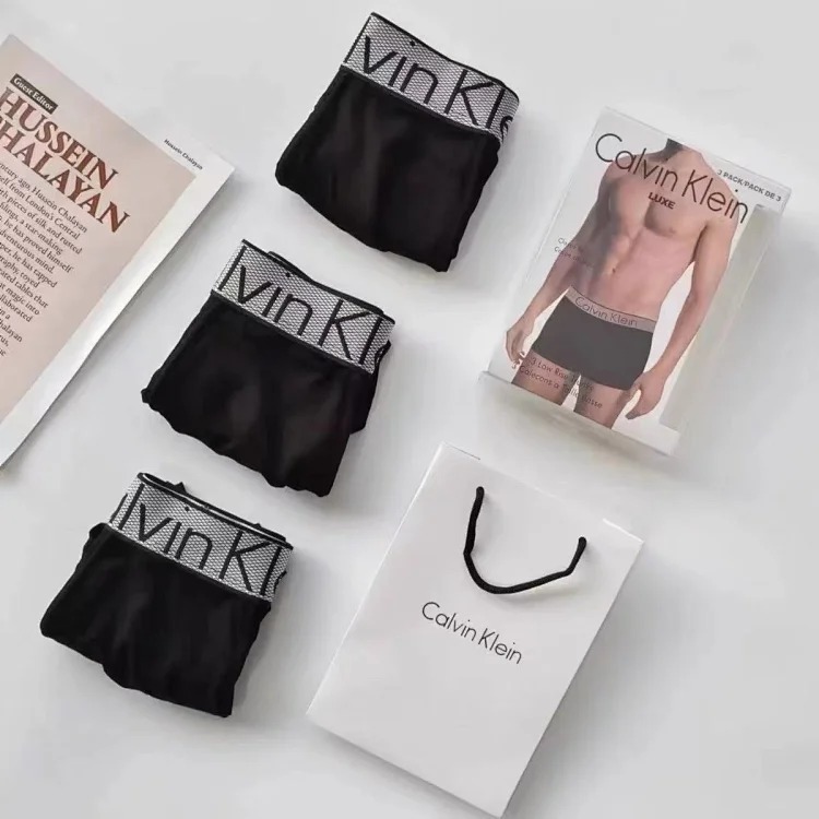 CK Men's Underwear Modal Antibacterial Breathable Seamless Mid-Rise Boxer Briefs Gift Box Three Pack