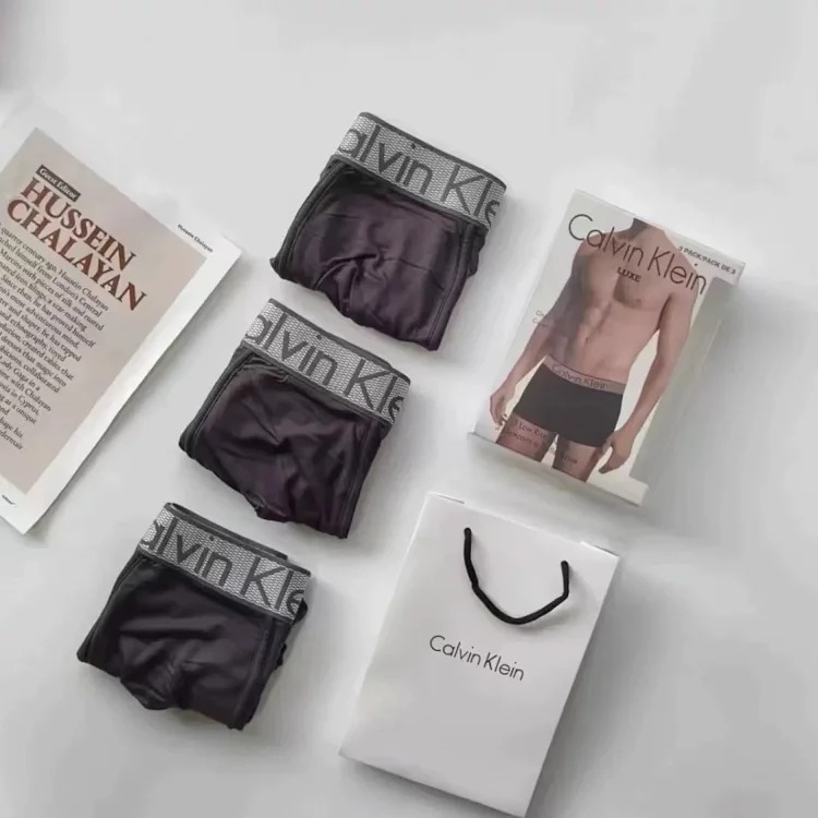 CK Men's Underwear Modal Antibacterial Breathable Seamless Mid-Rise Boxer Briefs Gift Box Three Pack