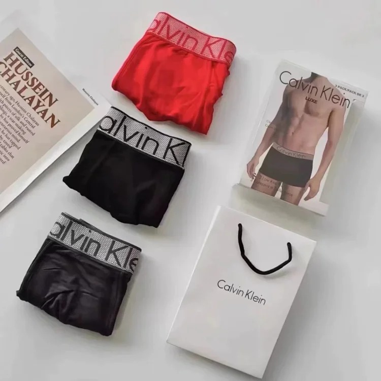 CK Men's Underwear Modal Antibacterial Breathable Seamless Mid-Rise Boxer Briefs Gift Box Three Pack