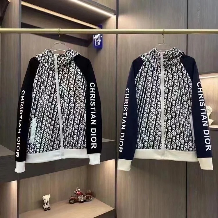 Dior DIOR light luxury all-print spring and autumn jackets for men and women trendy brand cardigan hooded jacket