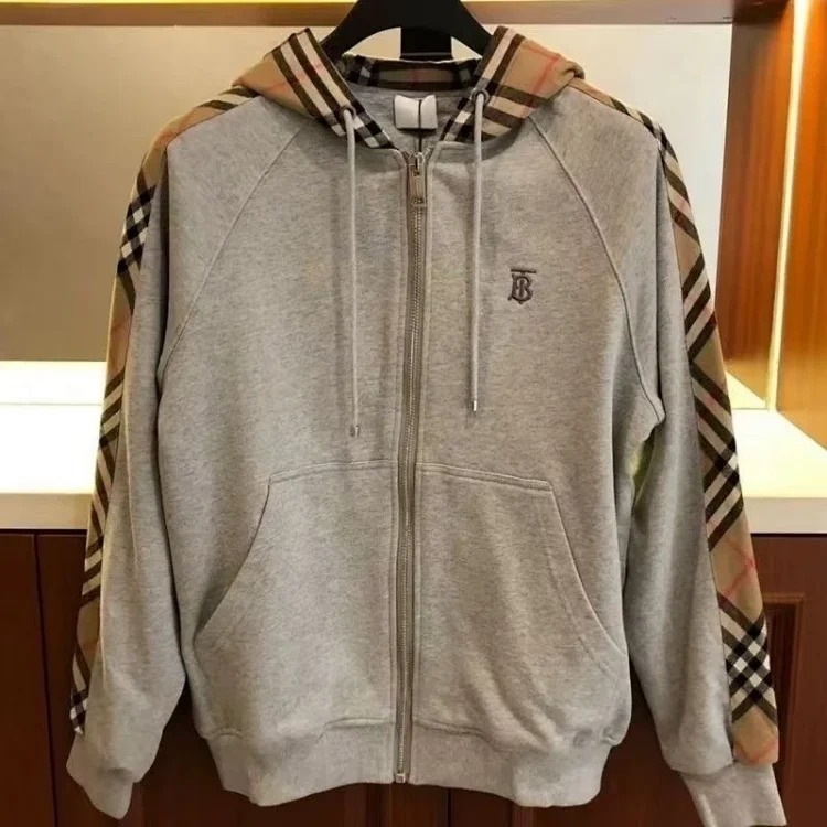 Burberry coat and sweatshirt 2025 autumn light luxury versatile patchwork cardigan plaid coat jacket casual hooded trend