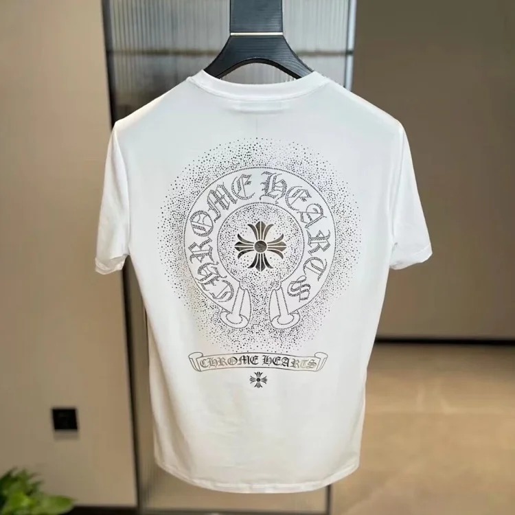 Crow Heart Hot Diamond Light Luxury Short Sleeve T-Shirt Black Men and Women Same Style CH Short Sleeve Light Luxury Half Sleeve Top