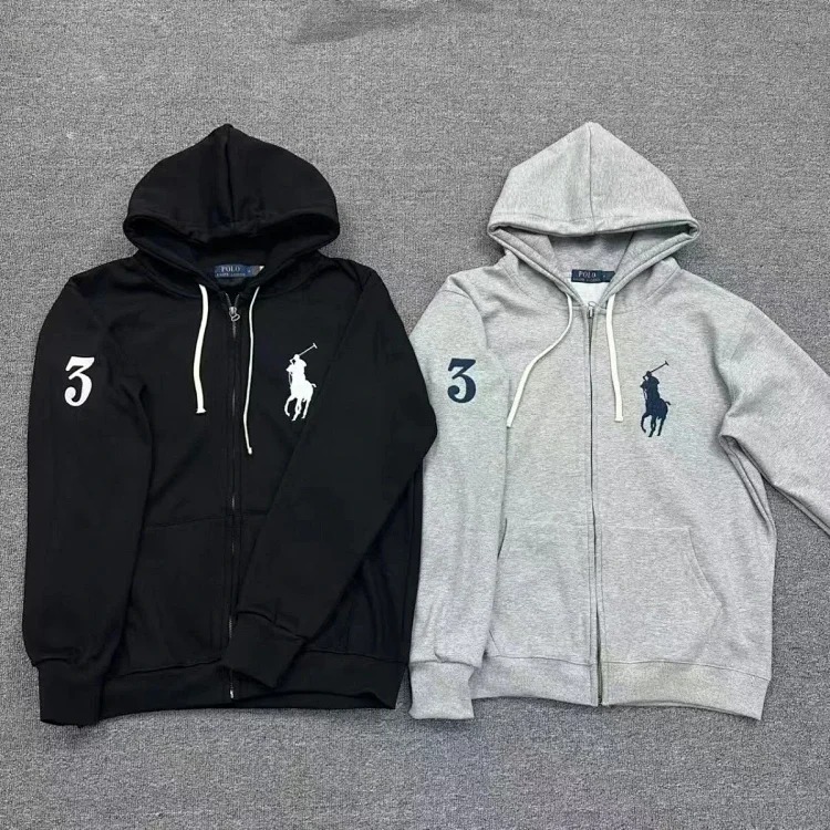 Paul POLO Ralph Lauren hooded cardigan zipper jacket for men and women with pony plus velvet thermal sweatshirt
