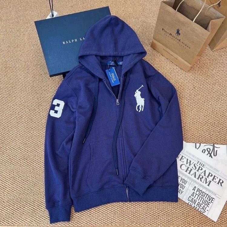 Paul POLO Ralph Lauren hooded cardigan zipper jacket for men and women with pony plus velvet thermal sweatshirt image 5