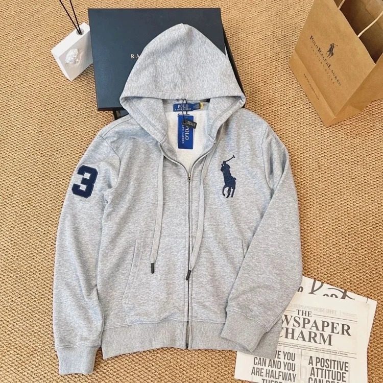 Paul POLO Ralph Lauren hooded cardigan zipper jacket for men and women with pony plus velvet thermal sweatshirt image 8