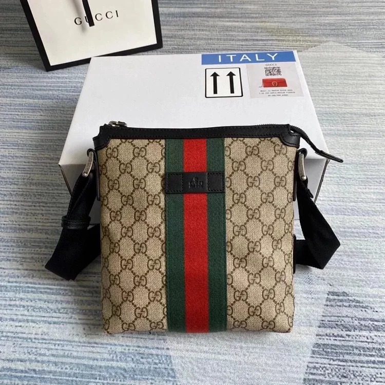 Gucci crossbody bag red and green striped men's shoulder bag large size 387111 small size 471454