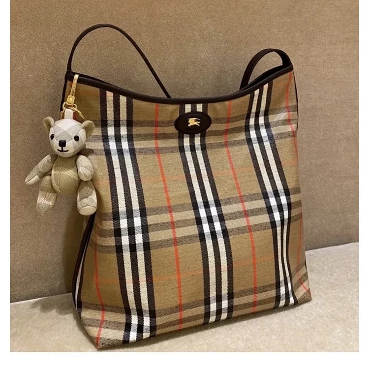Burberry classic British plaid~hobo material~waterproof cotton and linen blended fabric crossbody bag hand/shoulder women