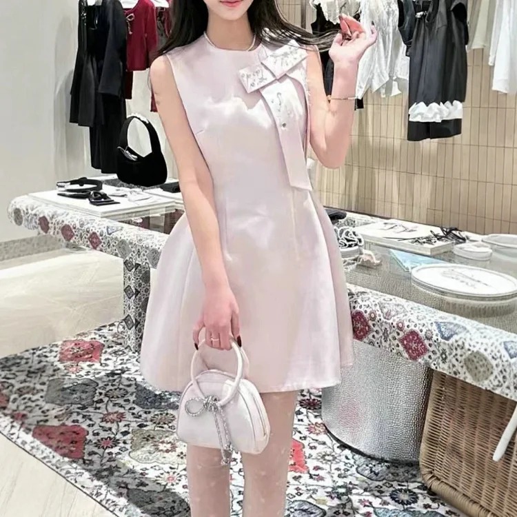 [OG] Global Shopping Private high-end customized summer new girly style diamond bow sleeveless dress women's waist slimming A-line skirt sweet age-reducing date shirt