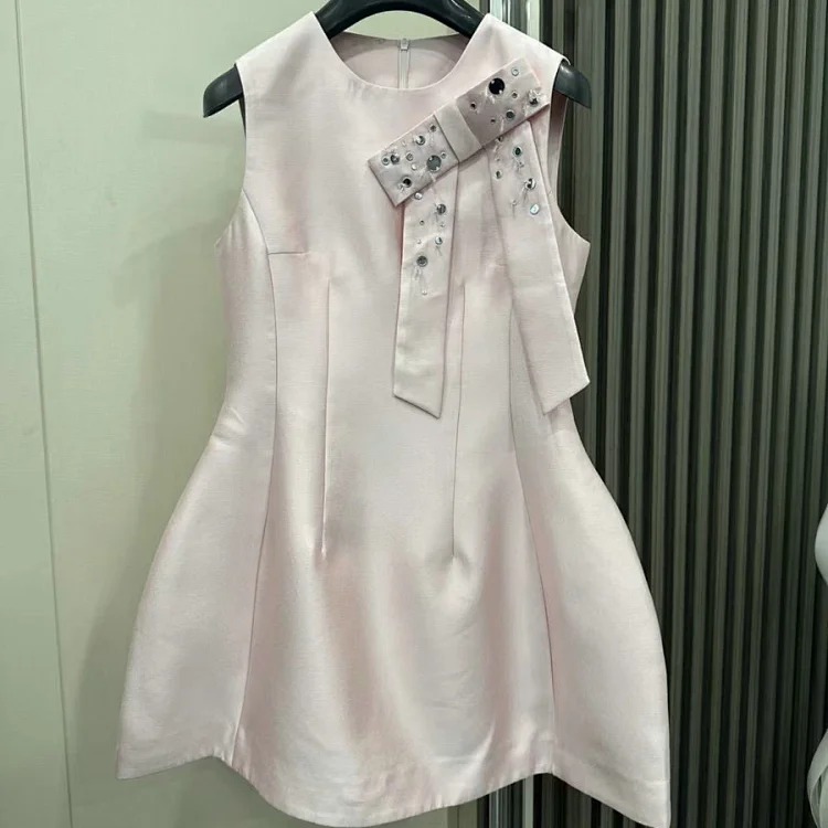 [OG] Global Shopping Private high-end customized summer new girly style diamond bow sleeveless dress women's waist slimming A-line skirt sweet age-reducing date shirt