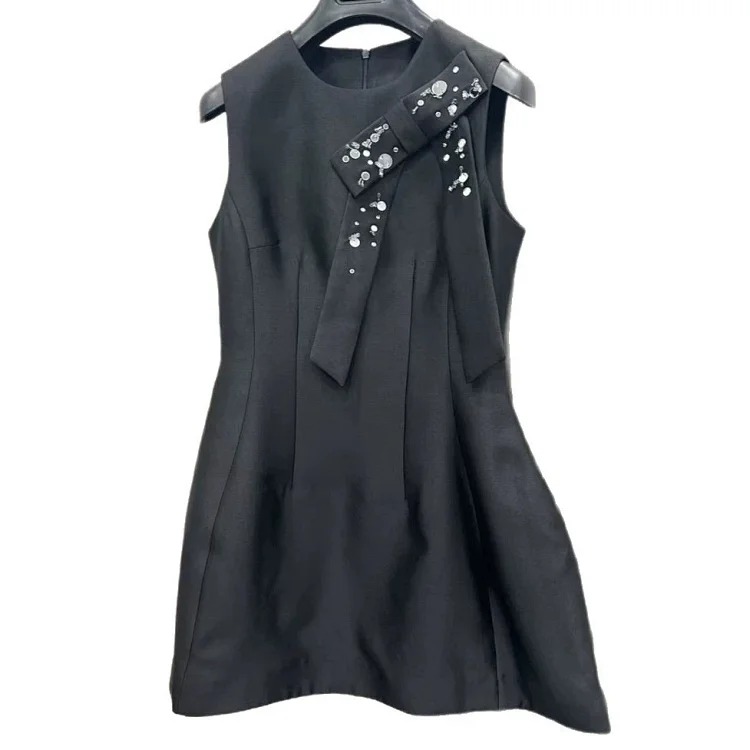 [OG] Global Shopping Private high-end customized summer new girly style diamond bow sleeveless dress women's waist slimming A-line skirt sweet age-reducing date shirt