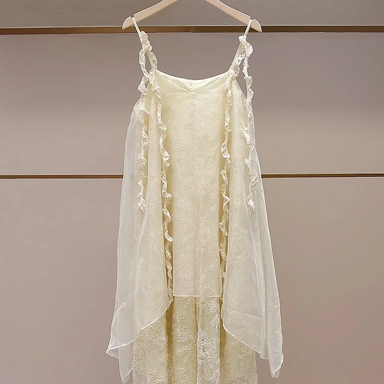 Summer new romantic French elegant lace splicing backless suspender dress
