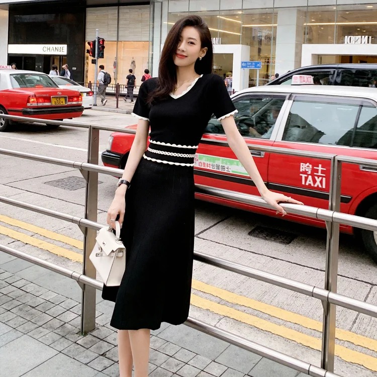 [OG] Global Shopping Private High-end Customized Women's Clothing Summer New French Hepburn Style Little Black Dress Feminine Style Socialite Little Fragrance Style Short Sleeve Hollow Slim 