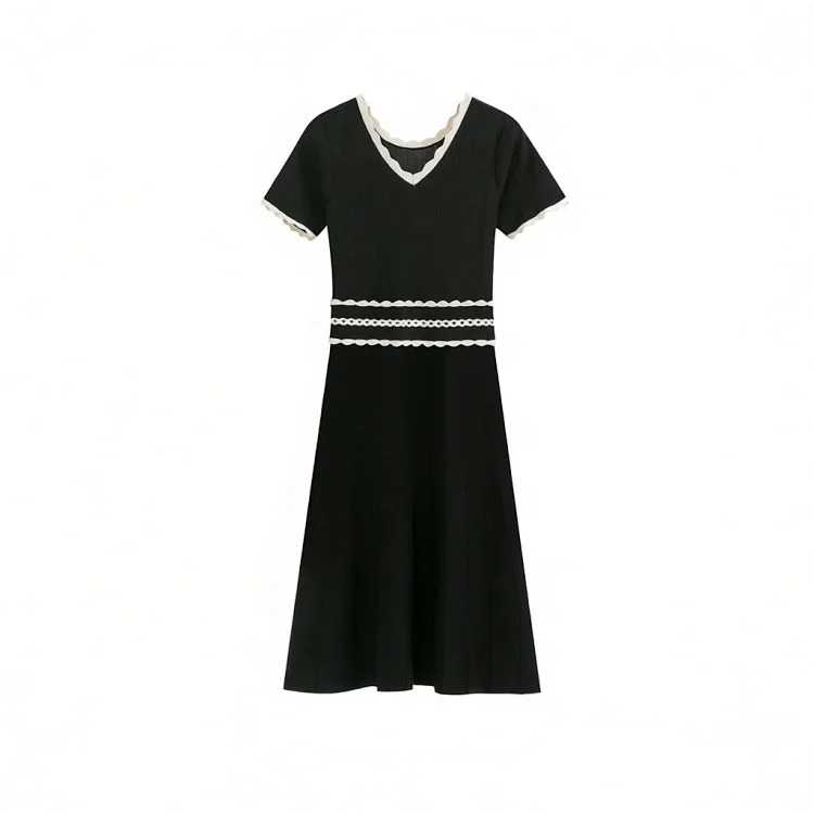 [OG] Global Shopping Private High-end Customized Women's Clothing Summer New French Hepburn Style Little Black Dress Feminine Style Socialite Little Fragrance Style Short Sleeve Hollow Slim 
