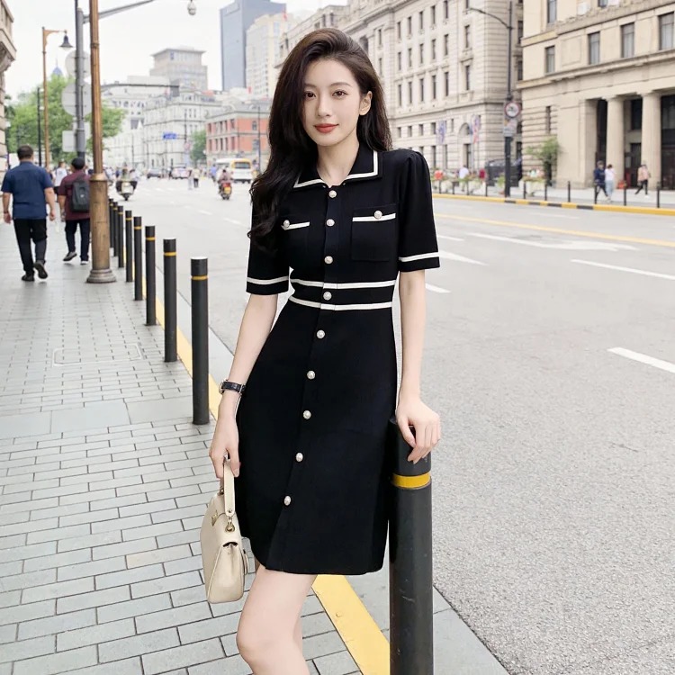 Summer new French style fashionable little fragrance style splicing ice silk ice hemp atmospheric dress