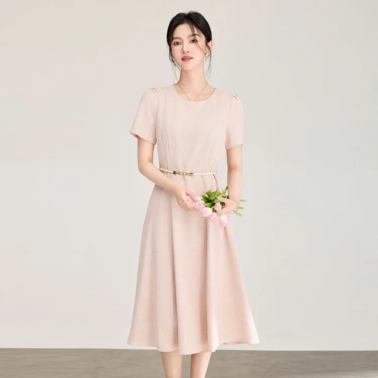 [OG] Global Shopping Private High-end Customized Women's Summer New Product Light Luxury Camellia Jacquard Textured Tencel Waist Slim Dress