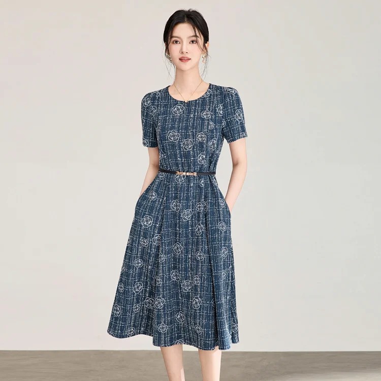 [OG] Global Shopping Private High-end Customized Women's Summer New Product Light Luxury Camellia Jacquard Textured Tencel Waist Slim Dress