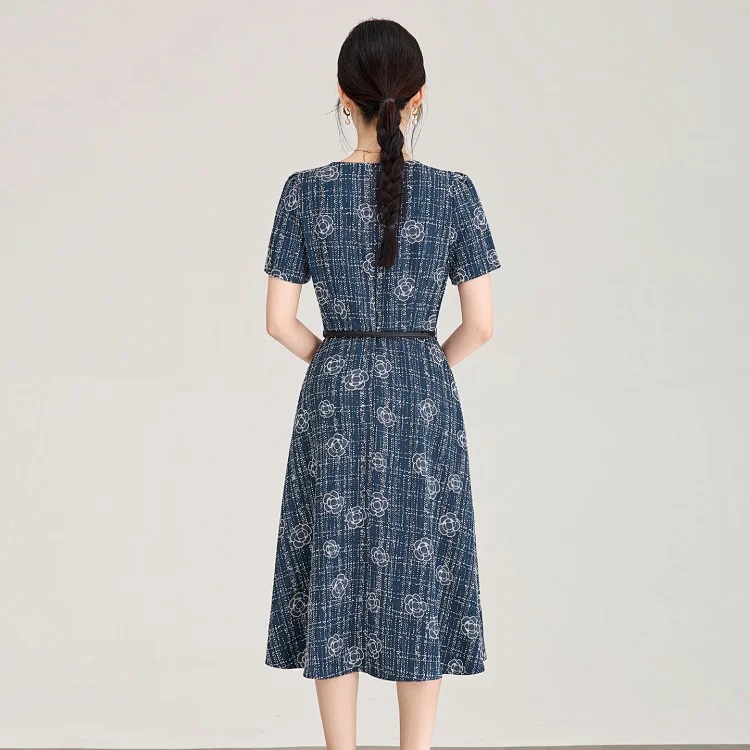[OG] Global Shopping Private High-end Customized Women's Summer New Product Light Luxury Camellia Jacquard Textured Tencel Waist Slim Dress
