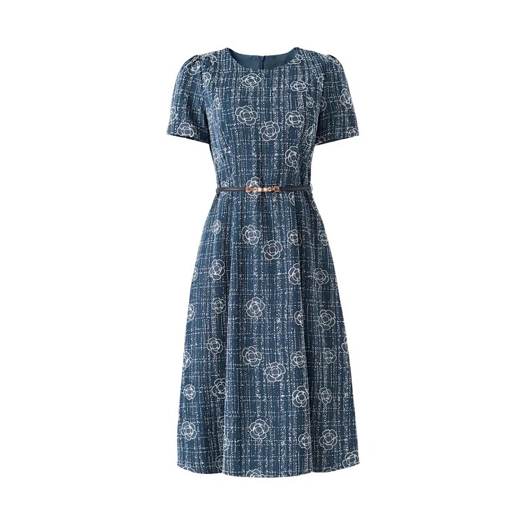 [OG] Global Shopping Private High-end Customized Women's Summer New Product Light Luxury Camellia Jacquard Textured Tencel Waist Slim Dress