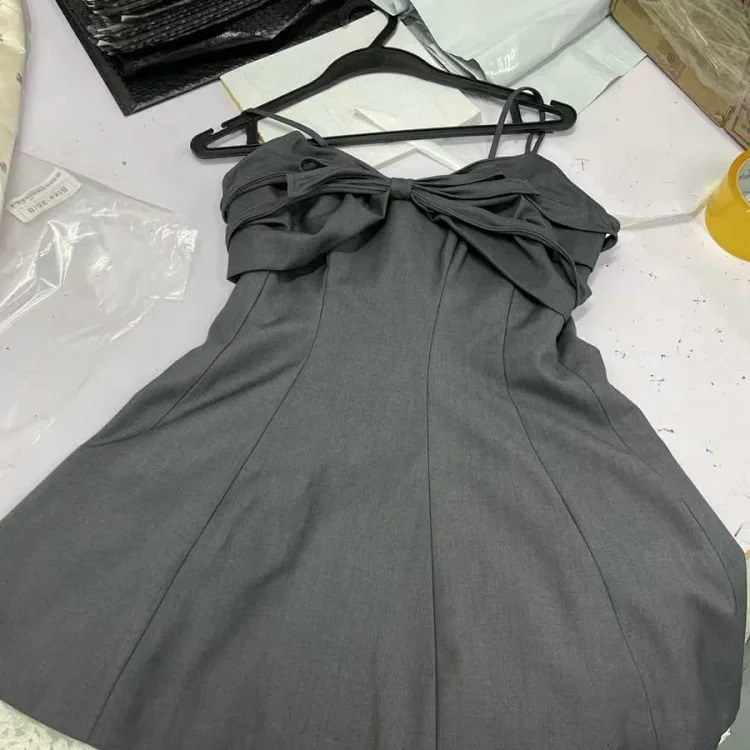 Summer new arrival princess dress French palace style sleeveless dress for women sweet and spicy lace mesh splicing bow suspender dress