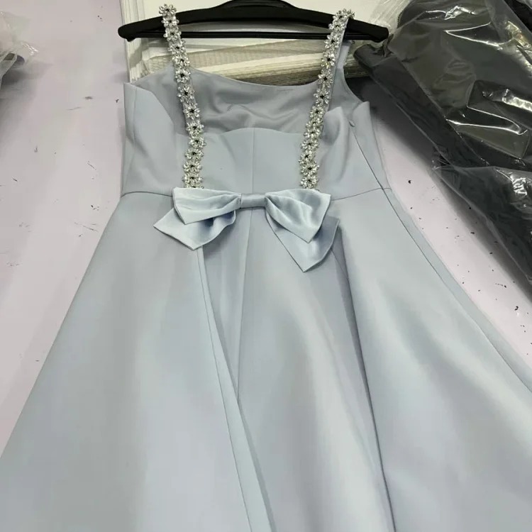 [OG] Global Shopping Private high-end customized summer new style French heavy industry rhinestone suspender dress women's summer high-end backless bow tie waist slimming lady dress dress