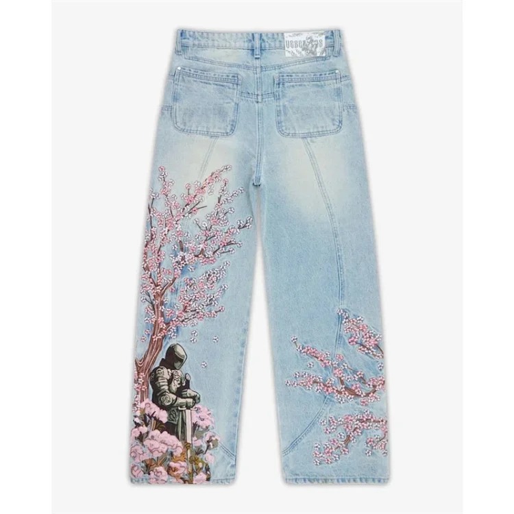 Vescartes Plum Blossom Embroidered Jeans 2025 New Straight Leg Loose Men and Women Blossom Knight Embroidered Pants