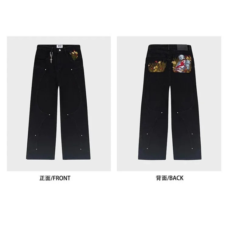 Vescartes Plum Blossom Embroidered Jeans 2025 New Straight Leg Loose Men and Women Blossom Knight Embroidered Pants
