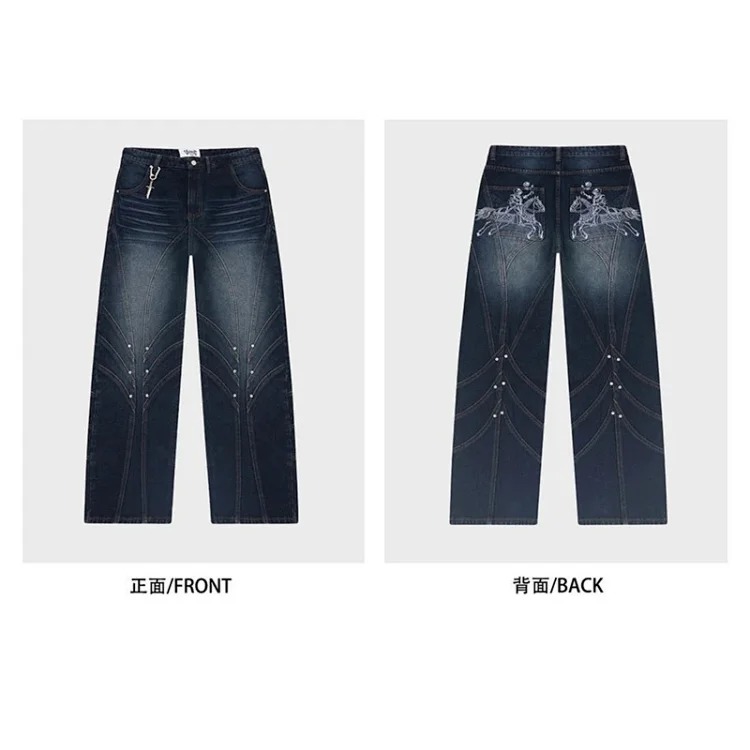 Vescartes Plum Blossom Embroidered Jeans 2025 New Straight Leg Loose Men and Women Blossom Knight Embroidered Pants