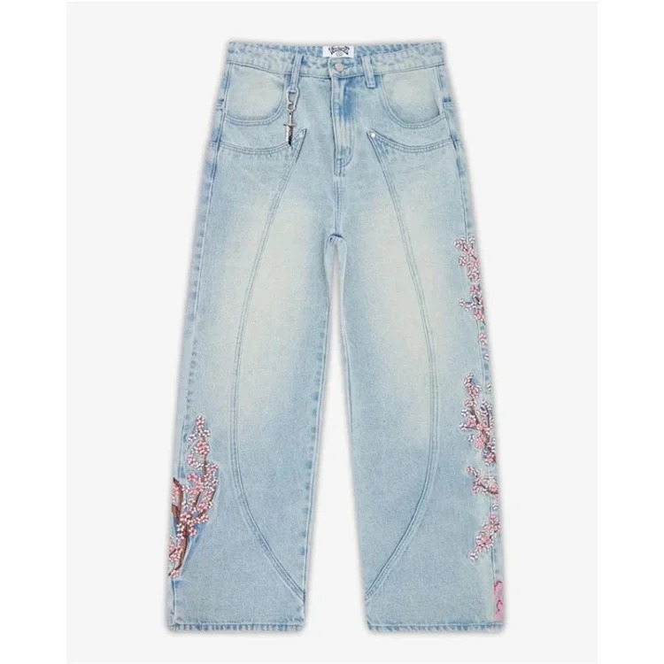 Vescartes Plum Blossom Embroidered Jeans 2025 New Straight Leg Loose Men and Women Blossom Knight Embroidered Pants